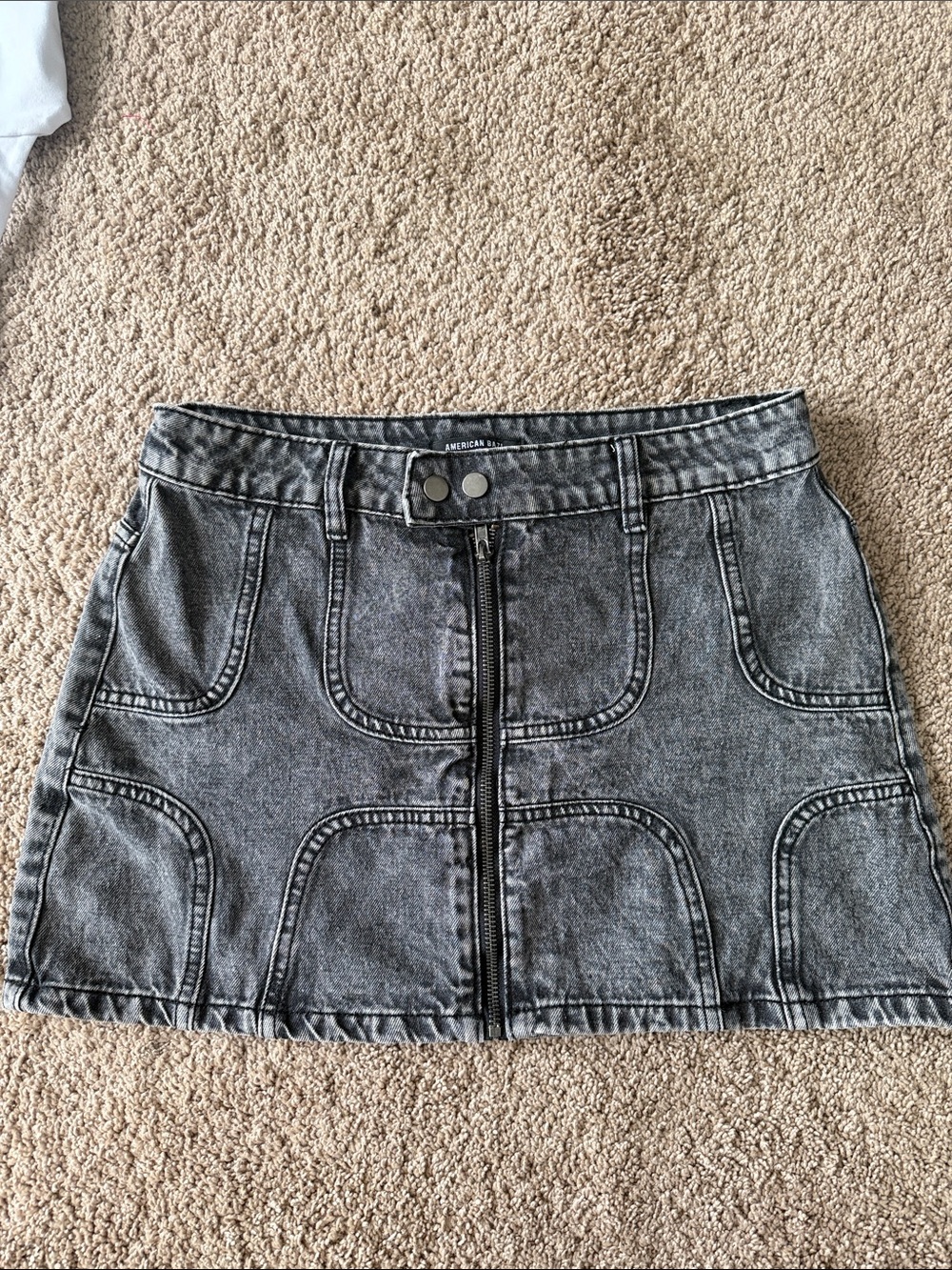 American Bazi Washed Black Denim Zip-Front Mini Skirt size Medium